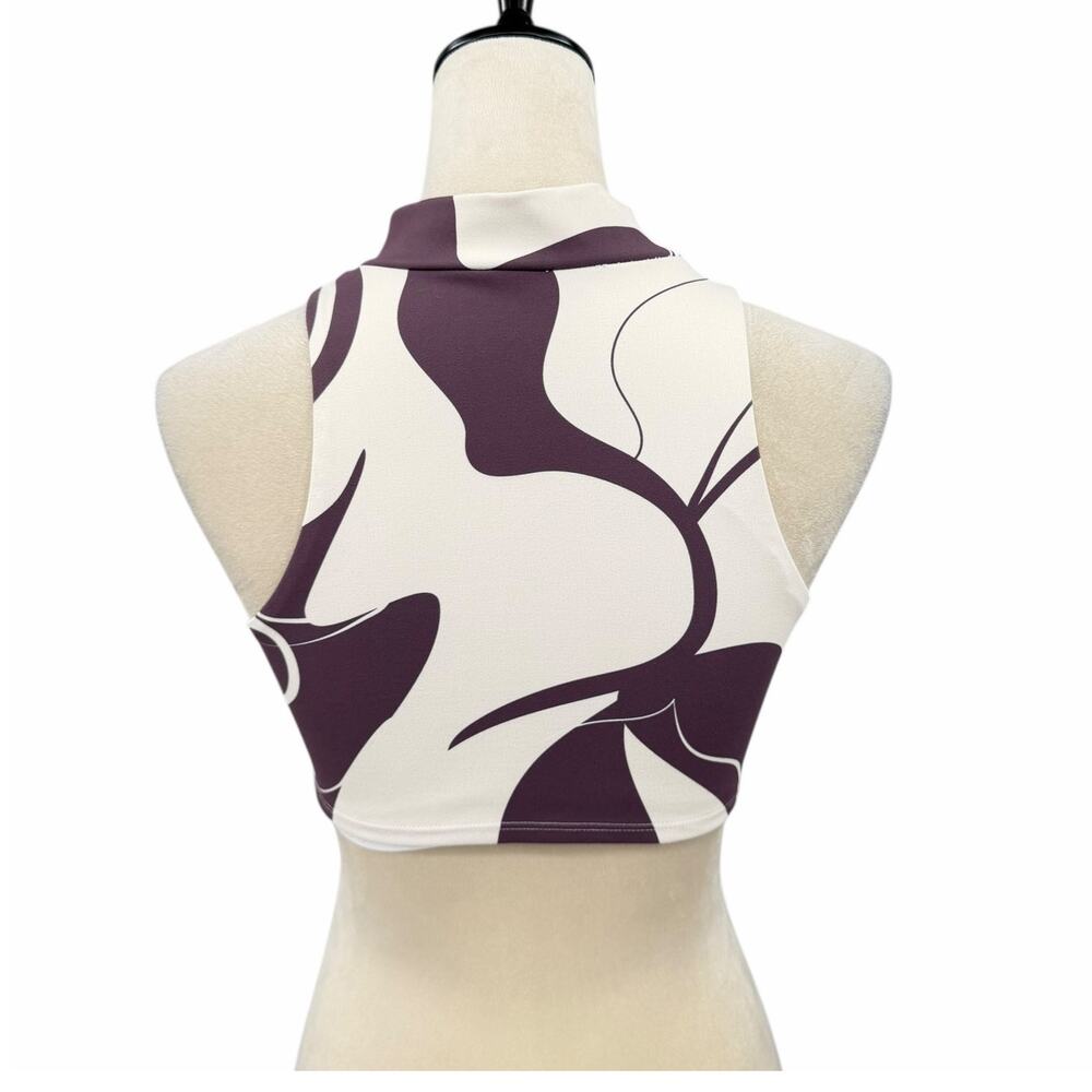 Noli Sz S Wine Cream Abstract Print Mock Neck Crop Top Yoga Barre Legging Set - Picture 3 of 11